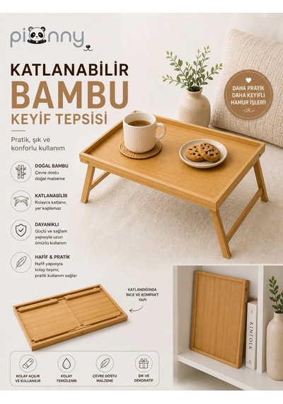 Pionny Katlanabilir Bambu Keyif Tepsisi Çok Renkli