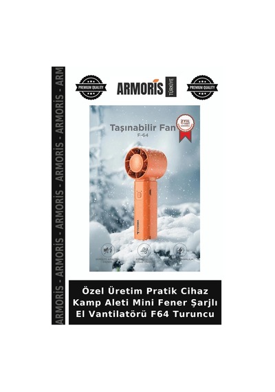 Özel Üretim Pratik Cihaz Kamp Aleti Mini Fener Şarjlı El Vantilatörü F64 Turuncu