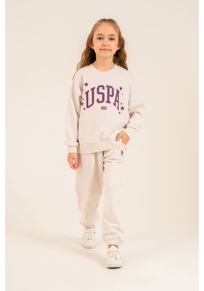 U.S. Polo Assn. Kız Çocuk Baskılı Beyaz Uzun Kol Eşofman Takımı Us2732-c-v1 Us2732-c-v1