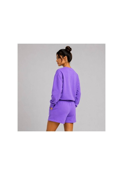 Herkesemoda Hüppy Baskılı Kadın Oversize Şortlu Sweatshirt Eşofman Takımı Mor
