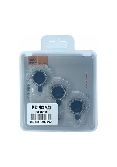 Nettech Apple Uyumlu iPhone 12 Pro Max Diamond Taşlı Model Kamera Cam Koruyucu - Siyah