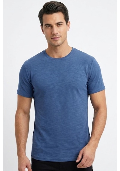 Uki İndigo Modal Bisiklet Yaka T-shirt