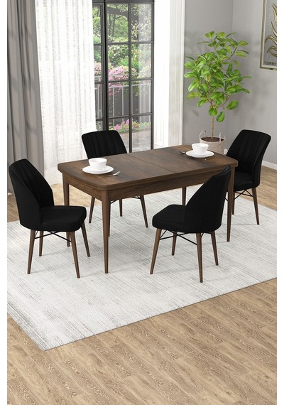Arel Barok Desen 80x132 Açılabilir Mdf Masa Yemek Odası Takımı, Mutfak Takımı 4 Adet Sandalye Barok Masa - 4 Siyah - Ceviz Ayak Arel Barok Desen 80x132 Açılabilir Mdf Masa Yemek Odası Takımı, Mutfak Takımı 4 Adet Sandalye Barok Masa - 4 Siyah - Ceviz Ayak