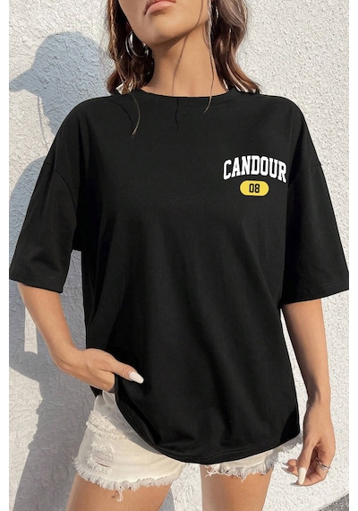Unisex Candour 08 Baskılı Tasarım Tshirt Siyah