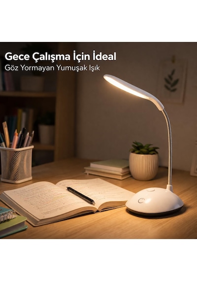 Kablosuz Led Masa Lambası Pilli Taşınabilir Esnek Gövdeli Göz Yormayan Işık Küçük Boy Modern Okuma Lambası Ç Genel