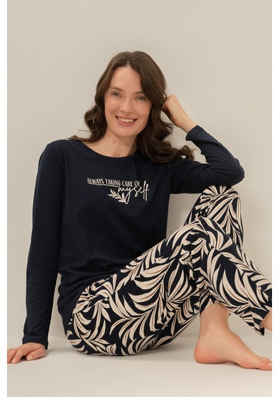 Arnetta Kadın Care Yourself Lacivert Uzun Kol Pijama Takım Ar3738-s-v1 Ar3738-s-v1