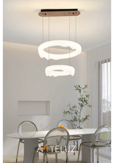 Luxury Pınterest Model Modern Sarkıt Çift Katlı Avize 50+35 Cm Beyaz