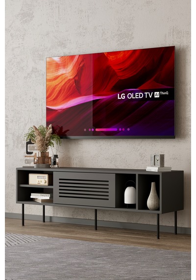 Umay 120 Cm Tv Ünitesi 100% Mdf Metal Ayak Gri