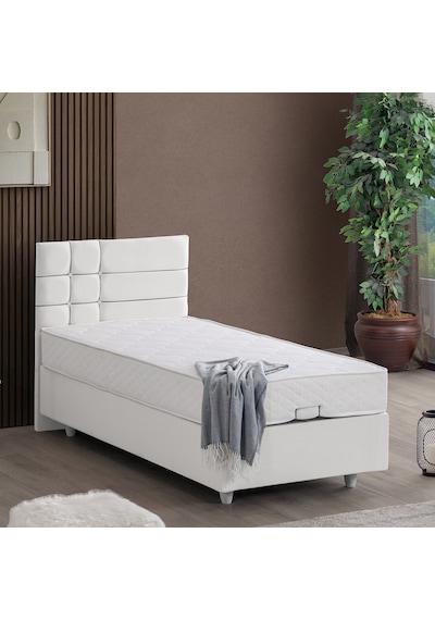 Almada Tek Kişilik Baza Başlık Letto Yatak Seti - Beyaz 100 x 200