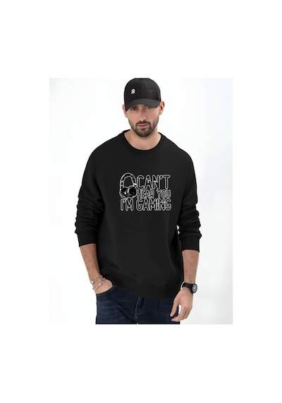 Medinenur Gaming Baskılı Kapüşonlu Sweatshirt Siyah