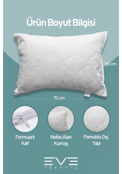 Eve Tekstil 8 Adet Diamant Plus Kılıflı Fermuarlı Yıkanabilir Antialerjik Silikon Elyaf Yastık 50x70cm 800 Gr Beyaz