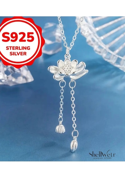Kadın Kolye Pink Lady Lotus Kadın Kolye 925 Ayar Gümüş Kaplama Zincir Şık Hediyelik Çok Renkli