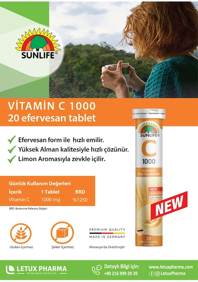 Sunlife Vitamin C 1000 Mg 20 Efervesan Tablet 3 Adet