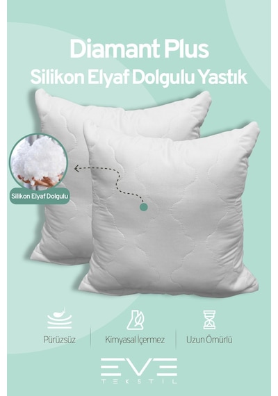 Eve Tekstil 6 Adet Diamant Plus Kare Kırlent Yıkanabilir Antialerjik Silikon Elyaf Yastık 40x40cm 400 Gr