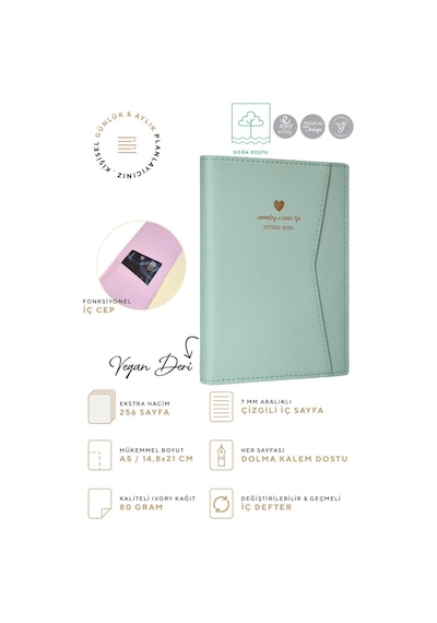 Vj Geçmeli Ve Cepli Defter A5 Ivory 80 Gr. 128 Yp. Yeşil