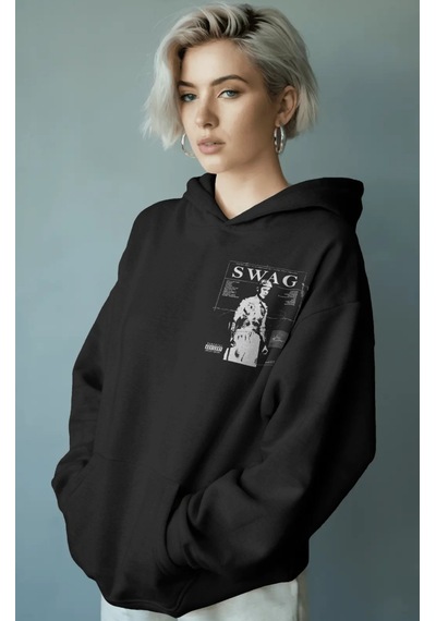 Sevbano Justin Bieber Swag Şarkıcı Sırt Baskılı Unisex Oversize Premium H Siyah