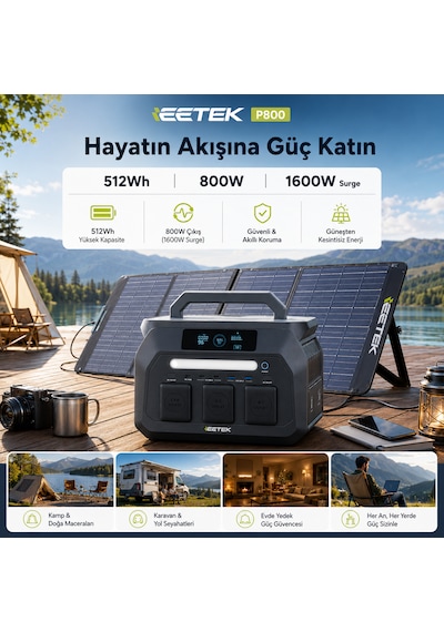 Initial Entropy Energy P800+sp100 Solar Enerji Seti 512wh 800w Power Station + 100w Katlanabilir Güneş Paneli