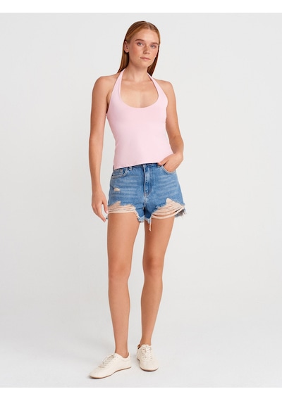 Dilvin 31753 Halter Yaka Top-toz Pembe Toz Pembe