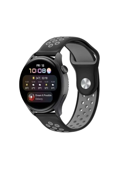 Watch 20mm Spor Delikli Kordon - Siyah-gri Diğer