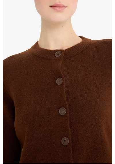 Defacto Regular Fit Bisiklet Yaka Basic Düz Düğmeli Soft Touch Yumuşak Triko Hırka E3654ax25wnbn271 Kahve