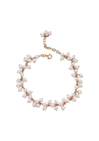 Sallantılı Doğal İnci Bileklik 18 Cm / Rose Gümüş