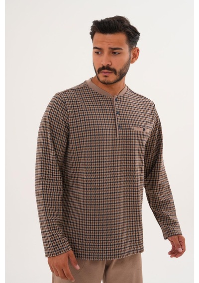 Çift Kaplan Erkek Desenli Patlı Bej Pijama Takımı 8038 Bej