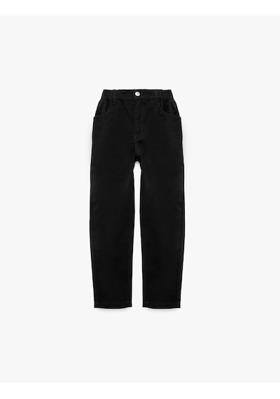 Koton Pamuklu Beli Lastikli Düğmeli Basic Pantolon Siyah 6skb40109tw Siyah