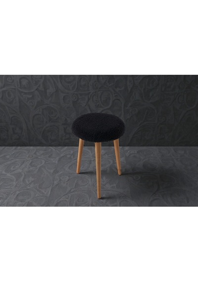 Modern Ahşap Ayaklı Teddy Kumaş Tabure Makyaj Masası & Ayak Dinlendirme Elegant Siyah Siyah