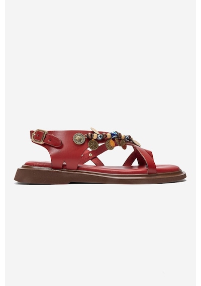 Luvi Shoes Hush Kırmızı Hakiki Deri Boncuklu Kadın Parmak Arası Sandalet
