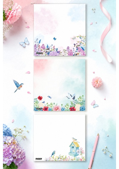 Çiçek Bloknot - 9 9 Cm Ebat- 50 Yaprak - Notepad - Memopad - Çizgisiz Not Kağıdı- To Do List - 3614