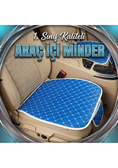 Subaru Forester Uyumlu 3 Parça Cepli Oto Koltuk Minderi Mavi Deri Beyaz Dikişli