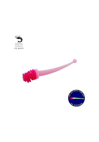 Silikon Kurt Yem - 2,1g 70mm - Fishack Wormix - 10 Adet - Uv - Pembe/beyaz