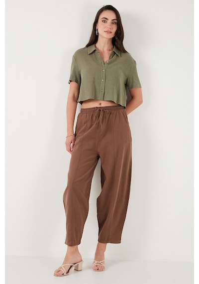 Lela Pamuklu Relaxed Fit Normal Bel Daralan Paça Bayan Pantolon 668Yp5198 Kahve