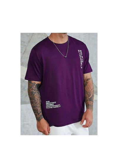 Medinenur Unisex Believe Baskılı Bisiklet Yaka Tshirt Mor