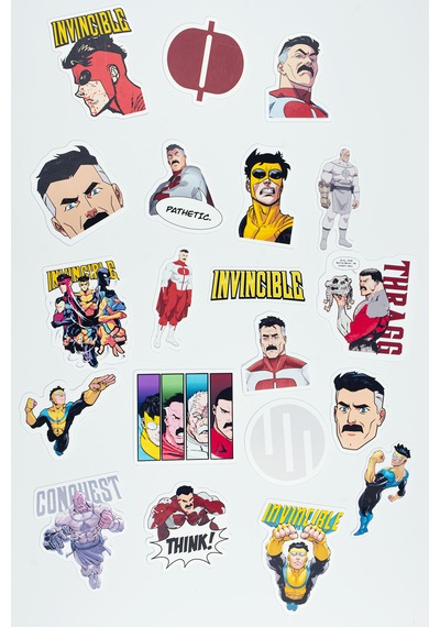 Invincible Temalı Sticker Paketi 20 Parça Yapışkanlı Kaliteli Su Geçirmez Etiket Seti Çok Renkli