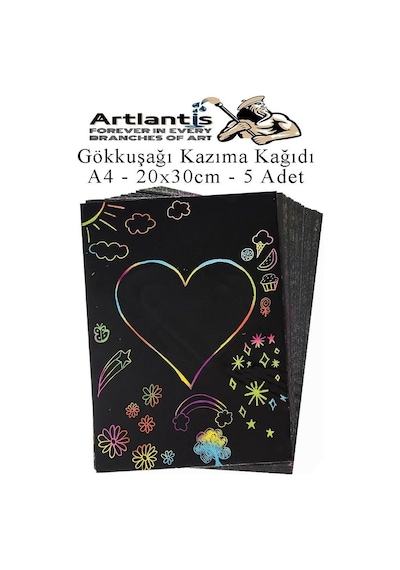 Artlantis Sihirli Gökkuşağı Kazıma Kağıdı A4 5 Yaprak 1 Paket 20x30 Cm Siyah Sihirli Kağıt Rainbow Paper Genel