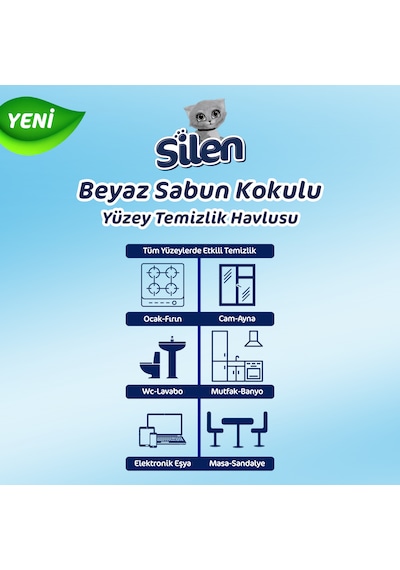 Silen Beyazsabun Kokulu Yüzey Temizleme Havlus 12'li 1200 Yaprak