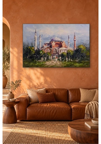 Fida Yağlı Boya Ayasofya Ve Bahçesinde Yürüyenler Canvas Tablo Çok Renkli