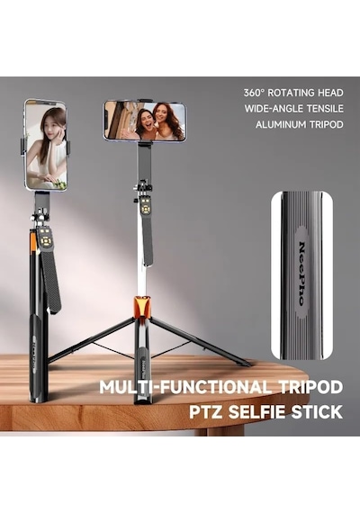 3 Eksen Anti Shake Stabilizasyonlu Selfie Çubuğu Tripod 170 Cm Uzatılabilir Alüminyum Gövde 10 M Bluetooth Kumanda 360 Ayar 1/4 Vida Kamera Vlog Canlı Yayın Np-l6s