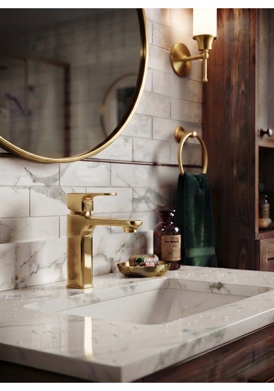 Lüx Kare Gold Lavabo Bataryası Altın