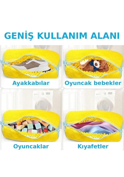 Fermuarlı Çok Amaçlı Yıkama Torbası Ayakkabı, Oyuncak Ve Hassas Kıyafet İçin Çamaşır Makinesi Koruyucu File Sarı