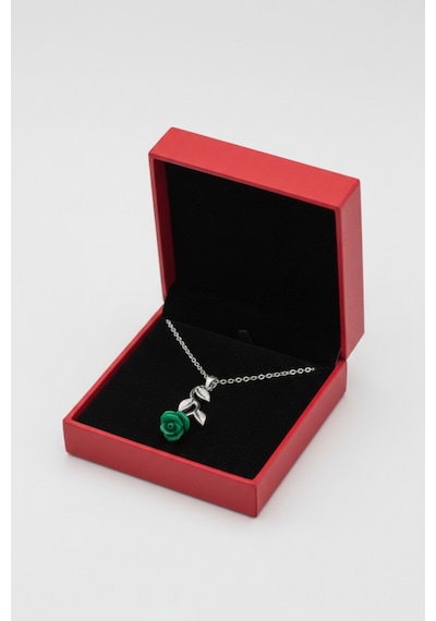 Çekirdekjewelry 925 Ayar Gümüş Rose Kaplama Yeşil Gül Detaylı Kadın Kolye Gri