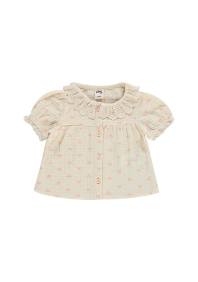Civil Baby Yaka Dantelli Kalp Baskılı 6-18 Ay Takım - Bej Krem
