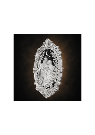 Siyah Beyaz Hayalet Kabartmalı Gotik Oval Duvar Tablosu 26x25x4 Cm