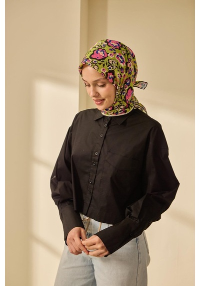 Silk Home Mine Desen Soft Pamuk Eşarp Pembe - Yeşil