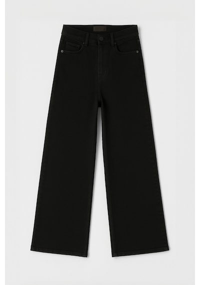 Kadın Yüksek Bel Likralı Wide Leg Siyah Jean Pantolon Siyah