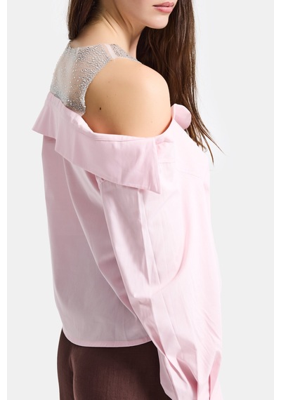 Itsbasic Kadın Pembe Oversize Tül Dantelli Özel Tasarım Gömlek