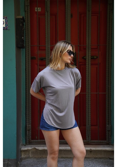 Elaxi Modal Kumaş T-shirt Gri