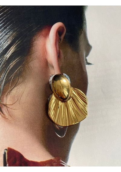 Pinery Jewels Yelpaze Model Paslanmaz Çelik Kadın Küpe Çifti Altın
