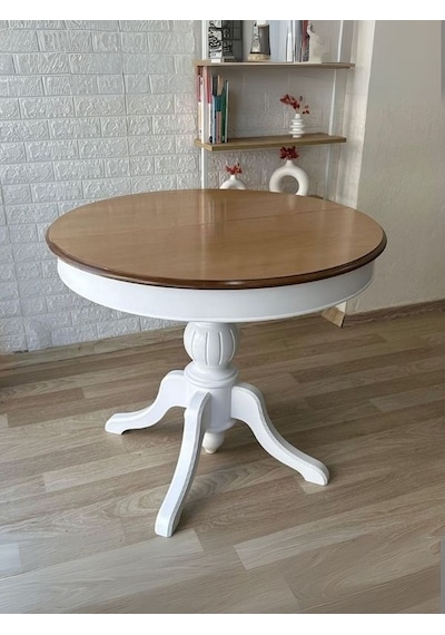 Lindon Baba Ayak Yuvarlak Açılır Masa 110x110 Beyaz - Ceviz